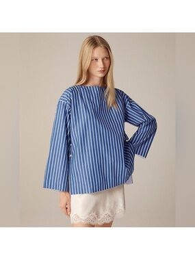J.Crew Ciel Striped Poplin Tunic Top Blue White Oversized Boatneck Medium